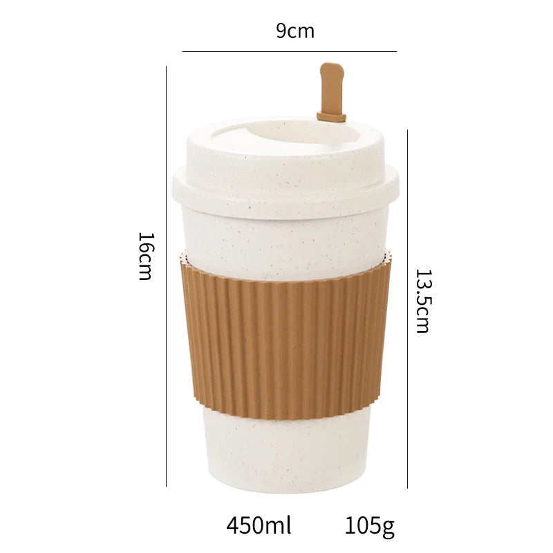 450ML Reusable Wheat Straw Coffee Cup – Portable, Durable & Dishwasher Safe - Mugs and Threads