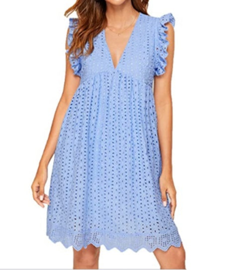 Sleeveless Lace V-Neck Dress – Summer Beachwear with Pockets - Mugs and Threads 