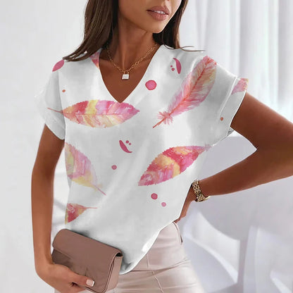 Leaf Print V-Neck Top