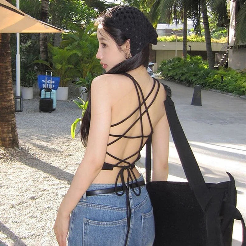 CUTENOVA Y2K Backless Crop Tank – Sexy & Cute 2000s Style - Mugs and Threads 