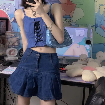 Y2K Kawaii Backless Knit Crop Top – Cute & Trendy 2000s Style - Mugs and Threads 