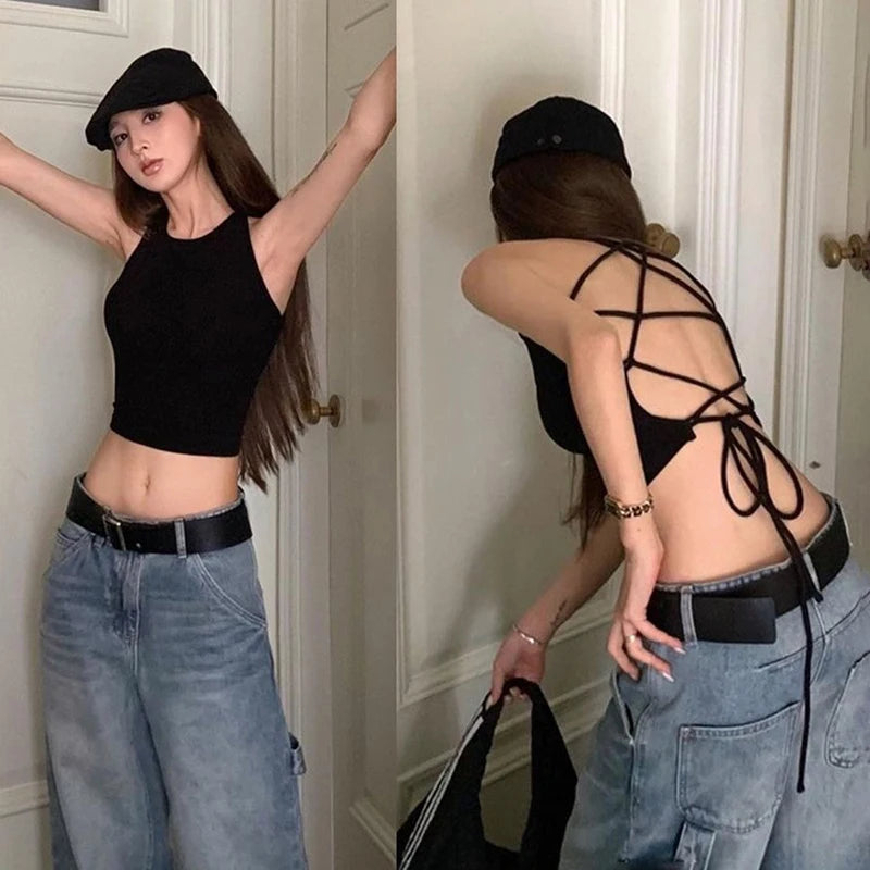 CUTENOVA Y2K Backless Crop Tank – Sexy & Cute 2000s Style - Mugs and Threads 