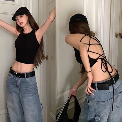 CUTENOVA Y2K Backless Crop Tank – Sexy & Cute 2000s Style - Mugs and Threads 