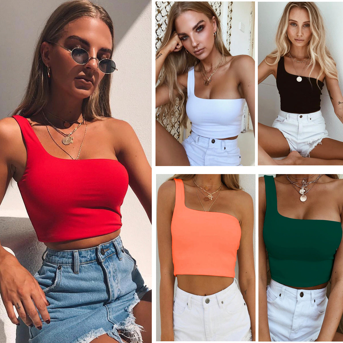 Summer Sexy One-Shoulder Crop Top – Sleeveless & Stylish - Mugs and Threads 